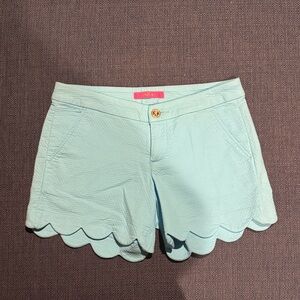 Lilly Pulitzer Aqua Scalloped High Waist Shorts
